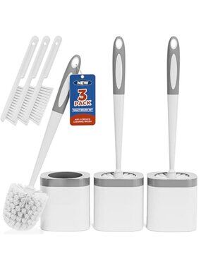 Toilet Brush Set 3 Pack Holder Bathroom Cleaning Brush Deep Clean Scrubber